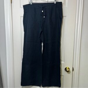 LAUREN RALPH LAUREN Women's Black Wide Leg 100% Linen Pants Size 14
